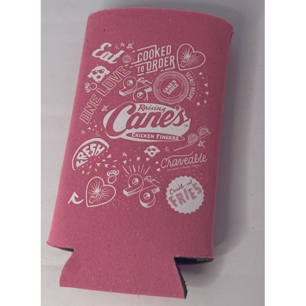 Raising Cane's Pink Can Cooler Koozie Chicken Fingers Promo Drink Sleeve Cup